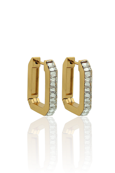 Çelik Taşlı Kare Küpe