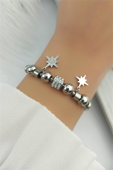 Çelik Taşlı Kuzey Yıldız Figür Çelik Bileklik TrBilek7856