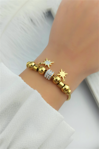 Çelik Taşlı Kuzey Yıldız Figür Çelik Bileklik TrBilek7856