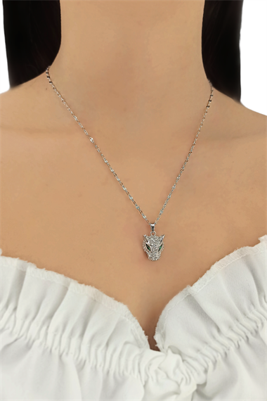 Çelik Taşlı Sonsuz Döngü Ezme Zincir Kolye 