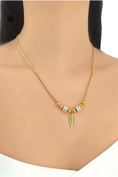 Çelik Taşlı Yaprak Topcuk Kolye