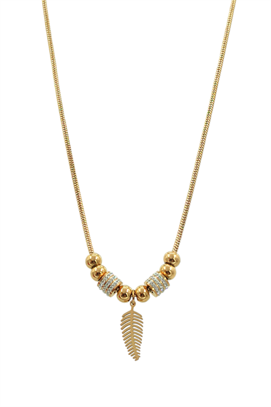 Çelik Taşlı Yaprak Topcuk Kolye