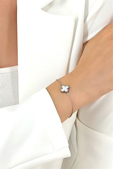 Çelik Tek Yonca Sedef Bileklik Van Cleef Model