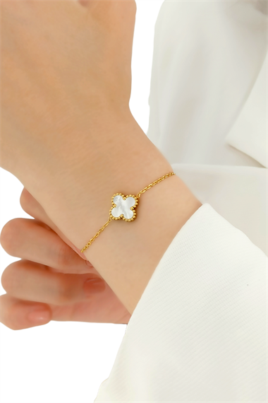 Çelik Tek Yoncalı Sedef Bileklik Van Cleef Model
