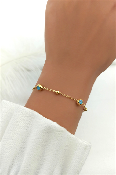 Çelik Topçuk Nazar Boncuk Bileklik TrBilek70036