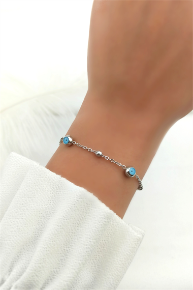 Çelik Topçuk Nazar Boncuk Bileklik TrBilek70036