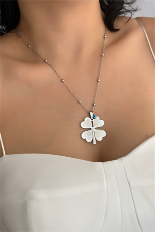 Çelik Topçuk Zincir Büyük Yonca Çelik Kolye TrKolye5850 YB37503