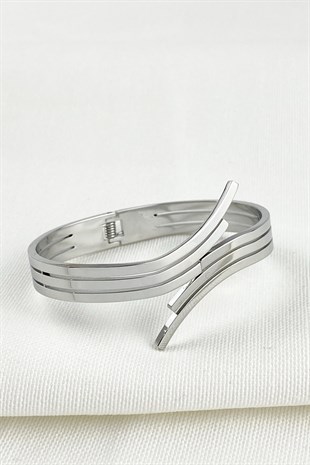 Çelik Üç Sıra Düz Kelepçe Bayan Bileklik TrBilek7413 B36503