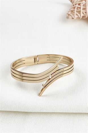 Çelik Üç Sıra Düz Kelepçe Bayan Bileklik TrBilek7413 B36503