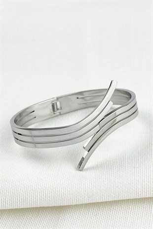 Çelik Üç Sıra Düz Kelepçe Bayan Bileklik TrBilek7413 B36503