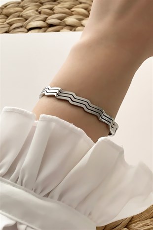 Çelik Üç Sıra Zikzak Kelepçe Çelik Bileklik TrBilek7605 B31103