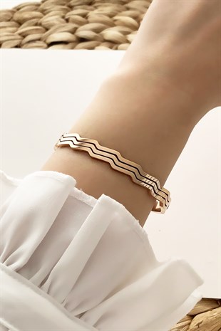 Çelik Üç Sıra Zikzak Kelepçe Çelik Bileklik TrBilek7605 B31103