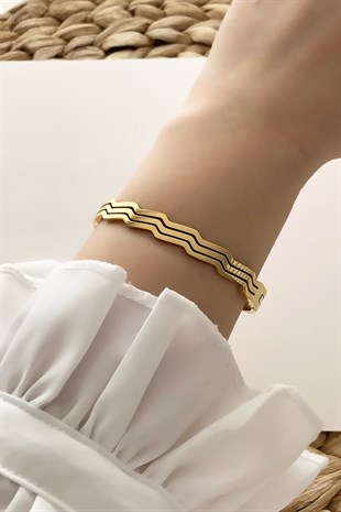 Çelik Üç Sıra Zikzak Kelepçe Çelik Bileklik TrBilek7605 B31103