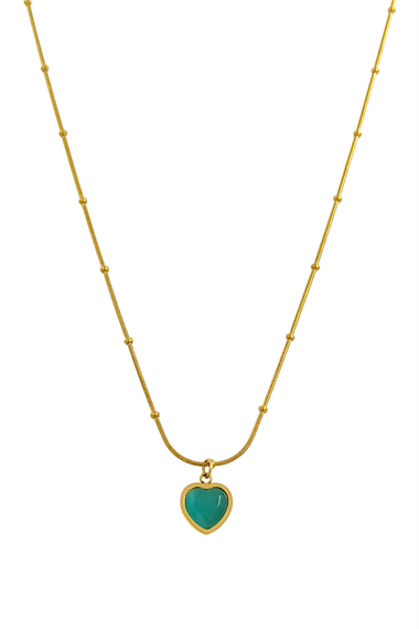 Çelik Yeşil Kalp Taş Minik Topcuk Kolye