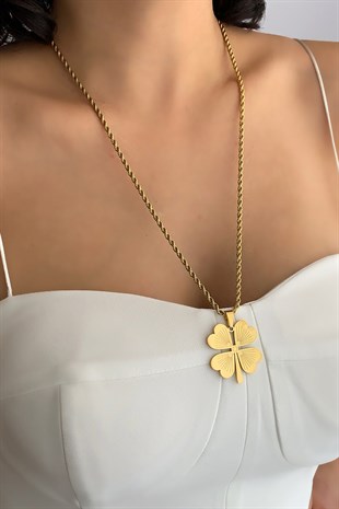 Çelik Yonca Kolye Burgu Zincir Model Çelik Kolye TrKolye5748 B36003