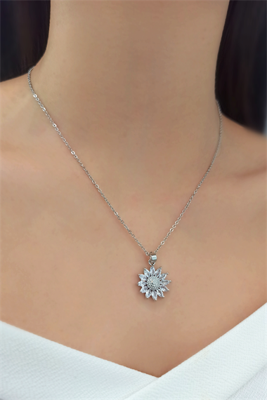 Çelik Zirkon Taş Çiçek Kolye TrKolye50208