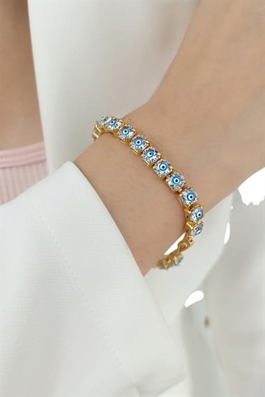 Çelik Zirkon Taş Nazar Boncuk Bileklik