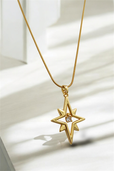 Çelik Zirkon Taş Plaka Kuzey Yıldız Kolye 50664