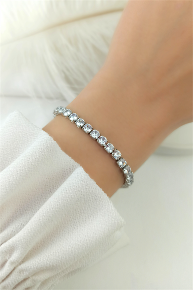 Çelik Zirkon Taş Su Yolu Çelik Bileklik TrBilek7886