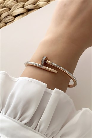 Çelik Zirkon Taşlı Çivi Kelepçe Çelik Bileklik TrBilek7662 B39003