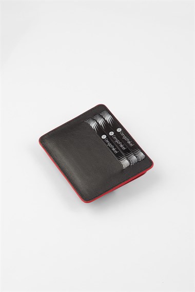Cengiz Pakel Hakiki Deri Siyah-Kırmızı Unisex Kartlık 2453T