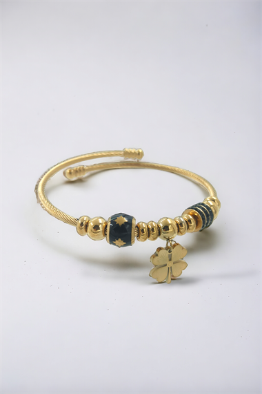 Charmlı Çelik Mineli Topcuk Yonca Bileklik