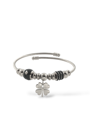 Charmlı Çelik Mineli Topcuk Yonca Bileklik