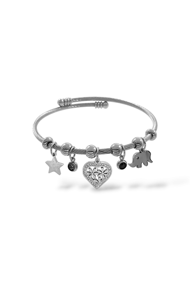 Charmlı Çelik Plaka Fil Kelepçe Bileklik