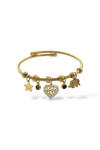 Charmlı Çelik Plaka Fil Kelepçe Bileklik