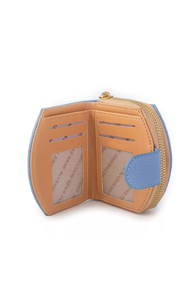 Cüzdan 2+2 Kredi Kart Bölme Fermuarlı Gofraj Baskılı Mavi-Camel Trcüzdan008