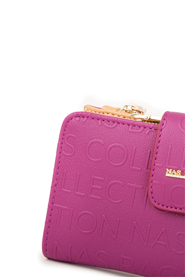 Gofraj Baskılı 6+1 Kredi Kart Bölmeli Çıtçıt Kapama Cüzdan TRCÜZDAN002-13 Mürdüm