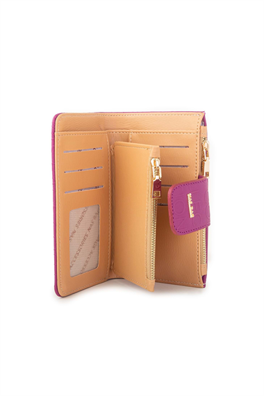 Gofraj Baskılı 6+1 Kredi Kart Bölmeli Çıtçıt Kapama Cüzdan TRCÜZDAN002-13 Mürdüm