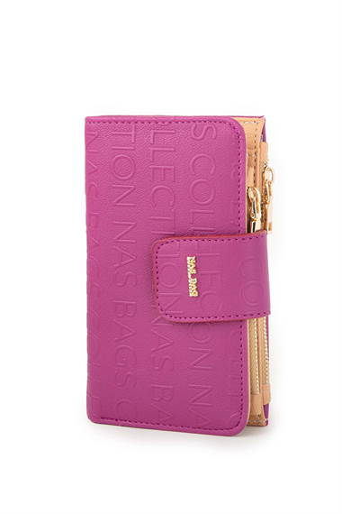 Gofraj Baskılı 6+1 Kredi Kart Bölmeli Çıtçıt Kapama Cüzdan TRCÜZDAN002-13 Mürdüm