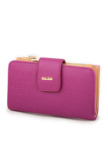 Gofraj Baskılı 6+1 Kredi Kart Bölmeli Çıtçıt Kapama Cüzdan TRCÜZDAN002-13 Mürdüm