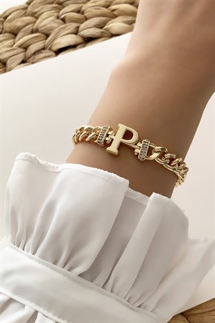 Gold P Harf Bileklik TrBilek7716 B34003