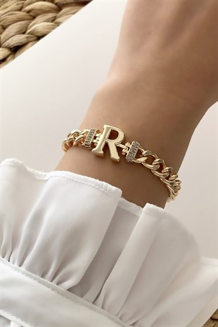 Gold R Harf Bileklik TrBilek7717 B34003