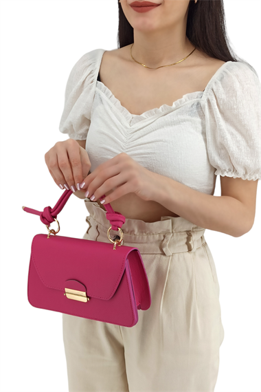 Kilitli Kapak Küçük Vintage El Çantası Pembe TrÇanta7755 