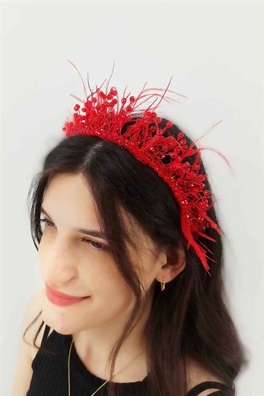 Kırmızı Kristal Taş Abiye Taç2168