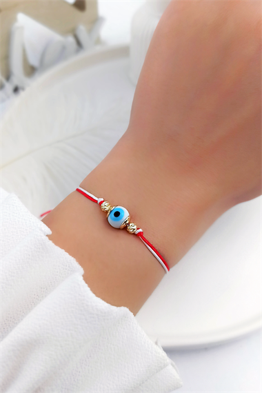 Marteniçka Bileklik Beyaz Nazar Boncuklu  Asansörlü Bileklik TRBİLEK7868