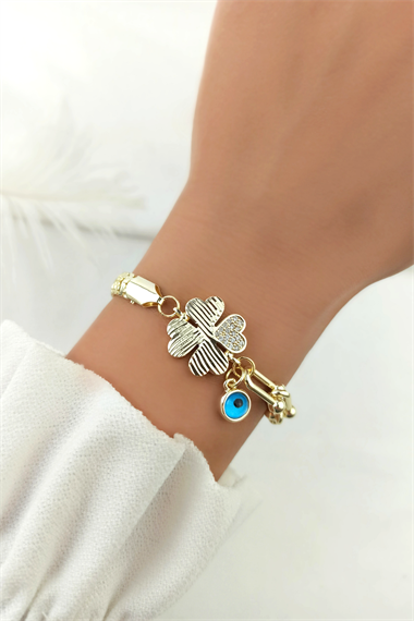 Nazar Boncuklu Ray Zincir Yonca Bileklik TrBilek70017
