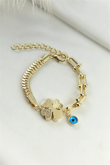 Nazar Boncuklu Ray Zincir Yonca Bileklik TrBilek70017