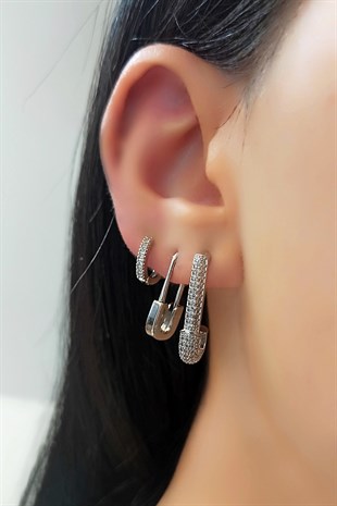 Özel Seri 3 lü Küpe Kombin Zirkon Taşlı Çengel İğne Figür TrKüpe3854 B38003