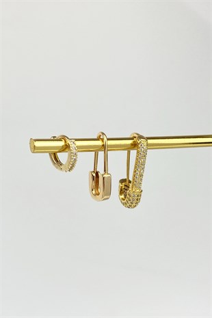 Özel Seri 3 lü Küpe Kombin Zirkon Taşlı Çengel İğne Figür TrKüpe3854 B38003