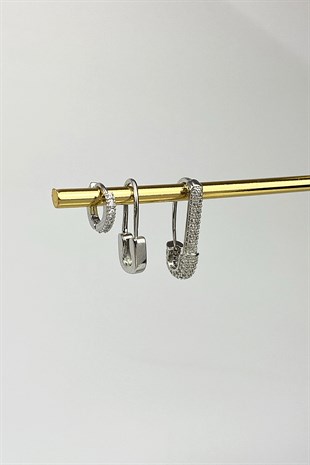Özel Seri 3 lü Küpe Kombin Zirkon Taşlı Çengel İğne Figür TrKüpe3854 B38003