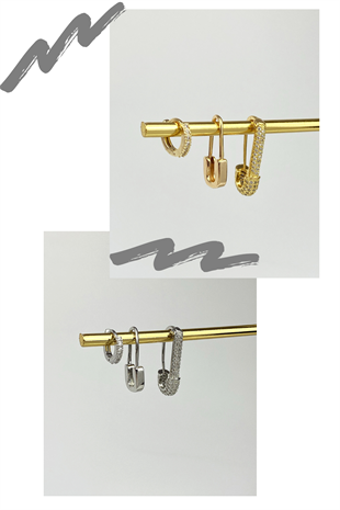 Özel Seri 3 lü Küpe Kombin Zirkon Taşlı Çengel İğne Figür TrKüpe3854 B38003