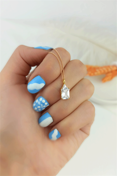 Özel Seri Renk Atmaz Lazer Kesim Kare Taş Kolye TrKolye50167