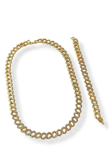 Premium 2li Zirkon Taş Geçmeli Zincir Kolye Bileklik Set