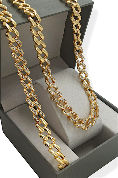 Premium 2li Zirkon Taş Geçmeli Zincir Kolye Bileklik Set
