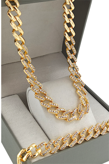 Premium 2li Zirkon Taş Geçmeli Zincir Kolye Bileklik Set