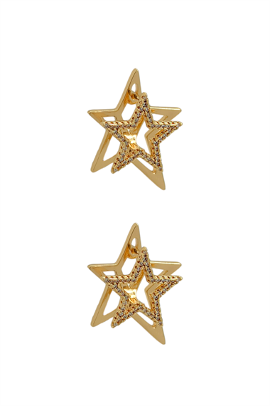 Premium 3 Boyutlu Taşlı Yıldız Küpe